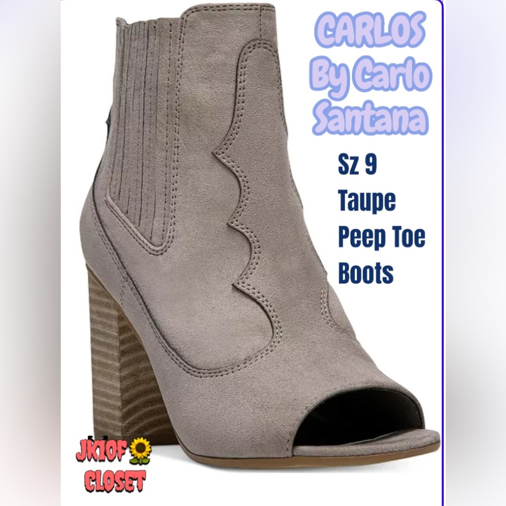 LOWEST🌹Carlos by Carlos Santana Sz9 Taupe Peep Toe Ankle Boots